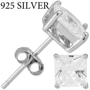 2.00 Ctw Sterling Silver Diamond Studs Princess